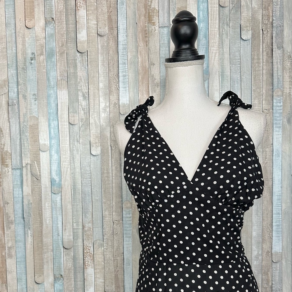 Dixiefried XL Retro Polka Dot Tie Shoulder Midi Wiggle Sheath Dress Pinup Girl - Picture 3 of 7